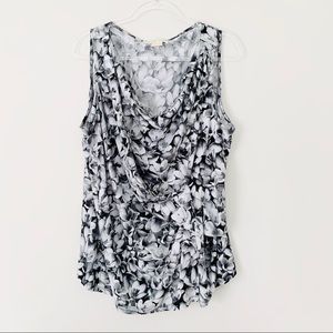 Michael Kors Black & White Floral Drape Neck Sleeveless Top